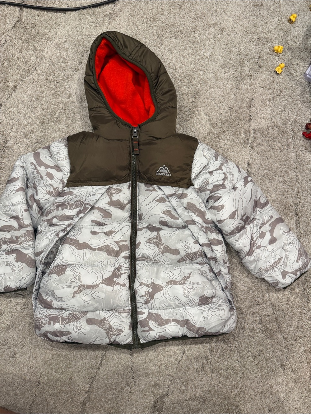 Snozu Olive Hooded Camouflage Puffer Jacket
